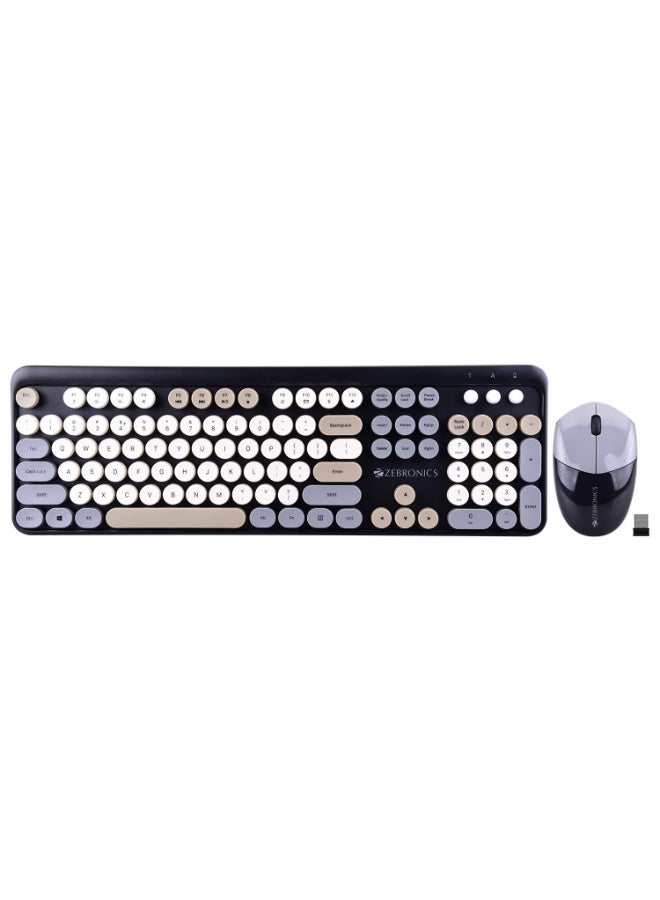 ZEBRONICS Newly launched Companion 301 2.4GHz Wireless Keyboard & Mouse Combo with UV Printed, Retro Style Keys, 104 + 12 Integrated Multimedia Keys, 1600 DPI, High Precision (Black + Grey) - Image 1